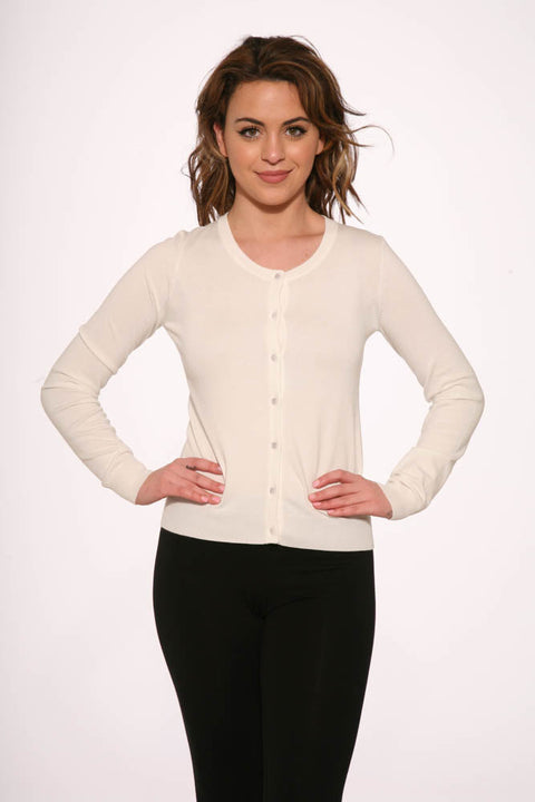 White Crewneck Cardigan
