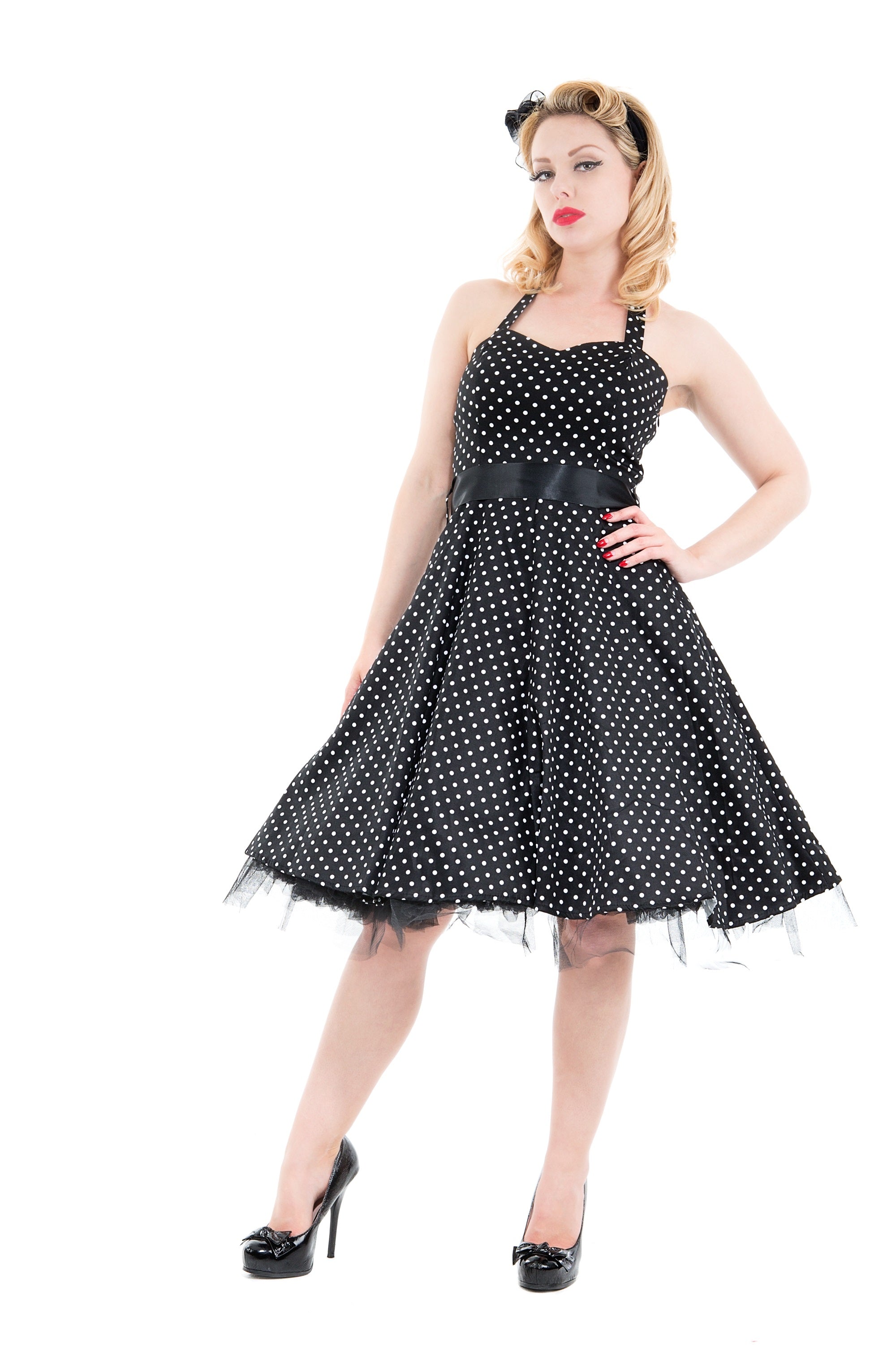 Black & White Small Polka Dot Halter Dress 20 Black & White Small Polka Dot Halter Dress 20