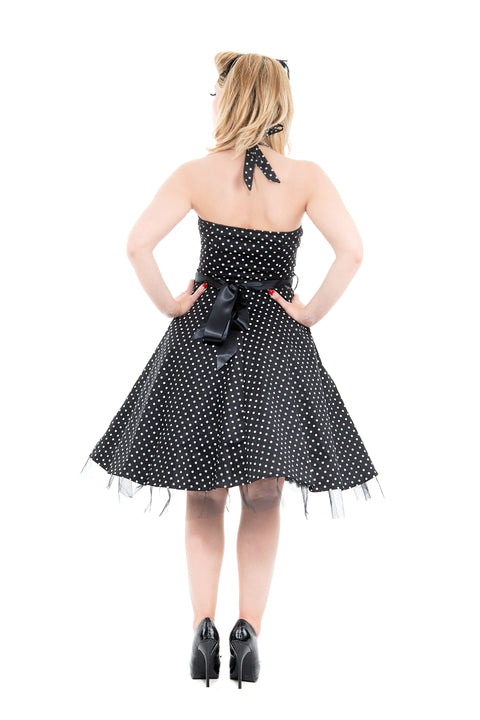 Black & White Small Polka Dot Halter Dress