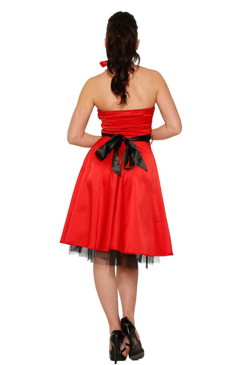 Red Satin Halter Swing Dress