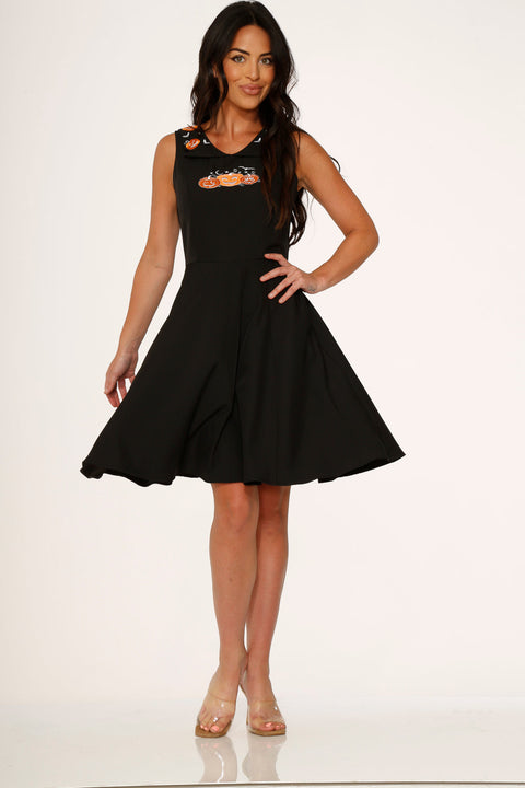 Halloween Pumpkin Embroidery Swing Dress