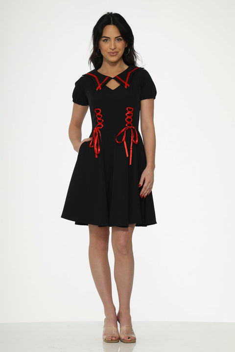 Black & Red Trim Gothic Swing Dress
