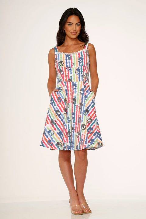 White Skulls Rainbow Swing Dress