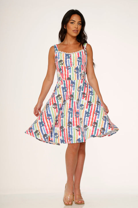 White Skulls Rainbow Swing Dress