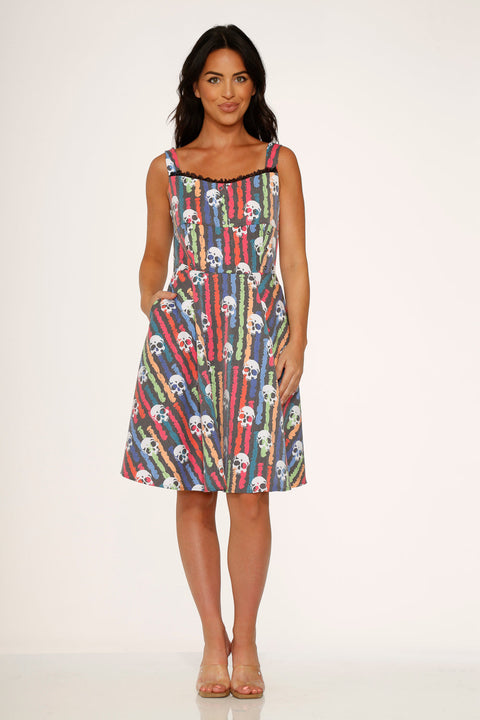 Black Skulls Rainbow Swing Dress
