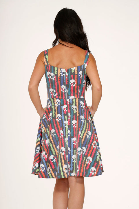 Black Skulls Rainbow Swing Dress