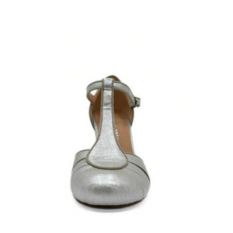 Mulberry Metallic T-Strap Heels Silver