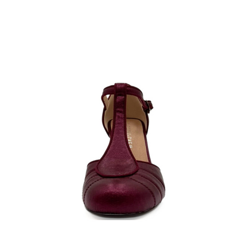 Mulberry Metallic T-Strap Heels Burgundy