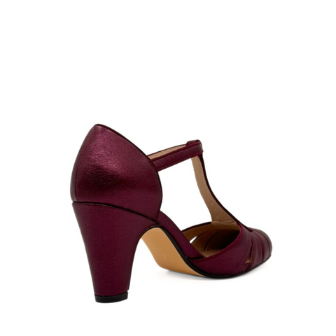 Mulberry Metallic T-Strap Heels Burgundy