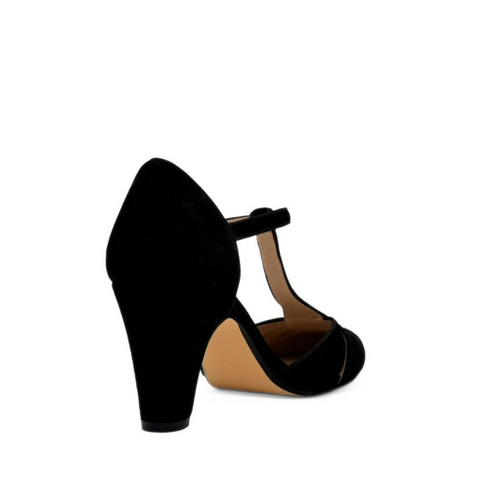 Black high-heeled shoe on a white background