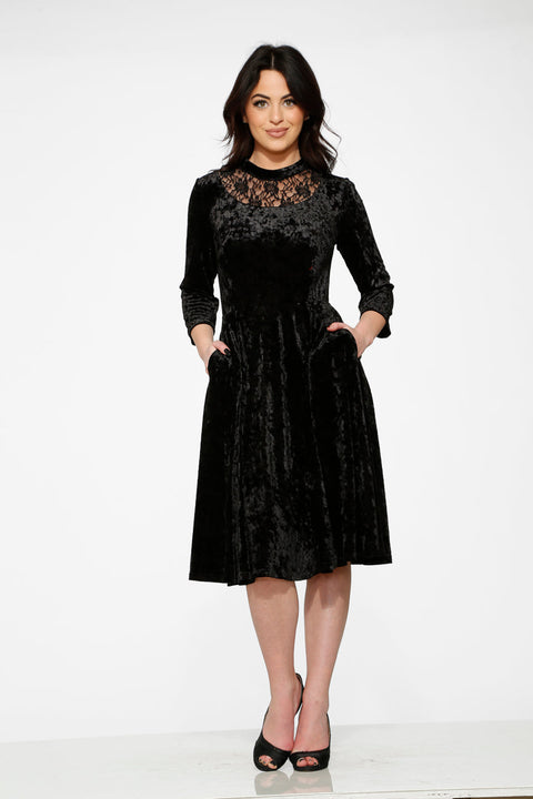 Black Diamond Velvet Swing Dress