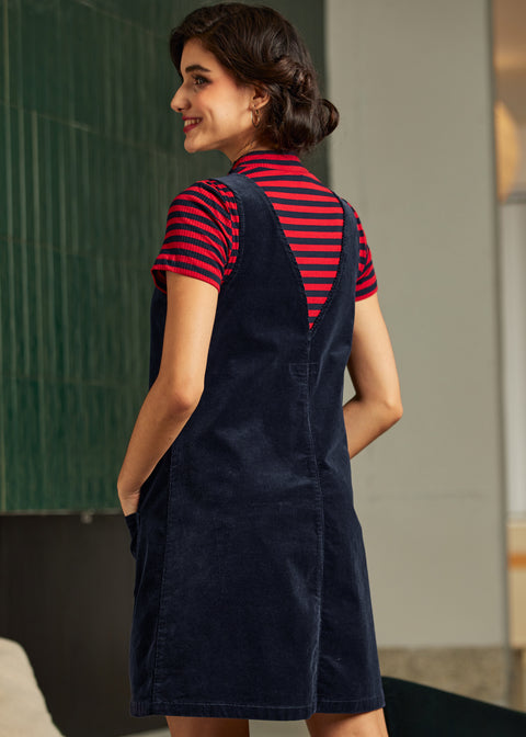 Retro Radiance V-Neck Corduroy Dress