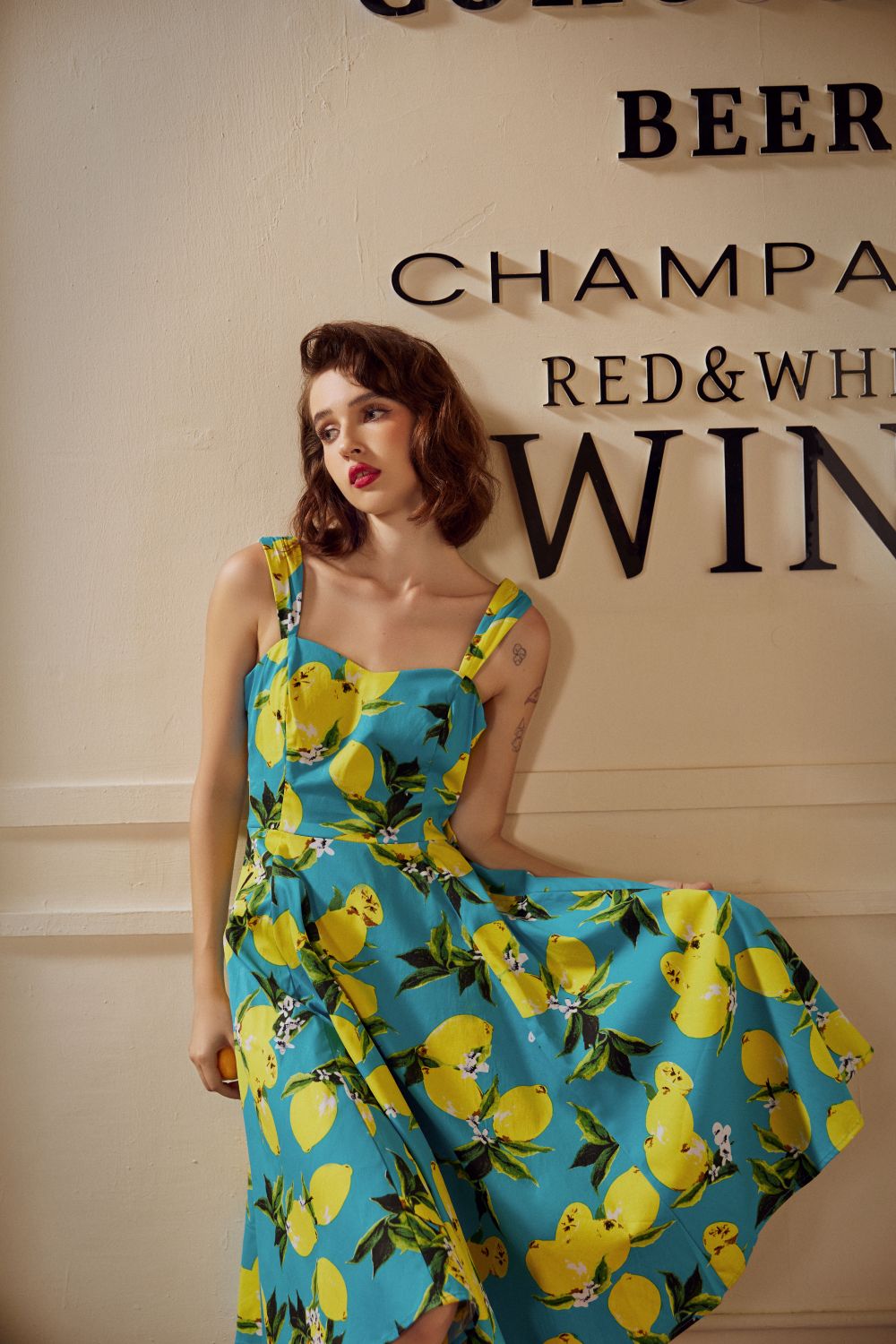 blue lemon dress Majolica Amalfi Summer Long MEDITERRANEAN Style, Italian Blue Mosaic