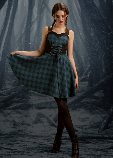 Green Plaid Swing Dress