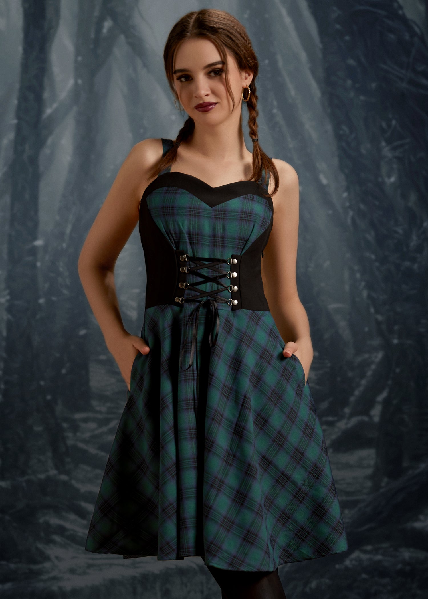 black and green plaid dress Kensington Green Plaid Mini Dress | Women's Holiday Dress