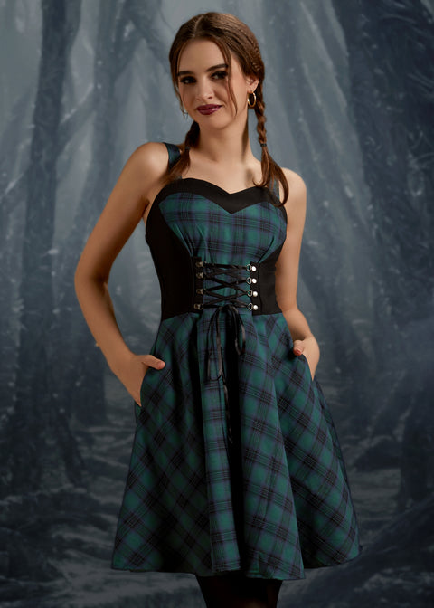 Green Plaid Swing Dress