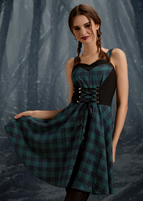 Green Plaid Swing Dress