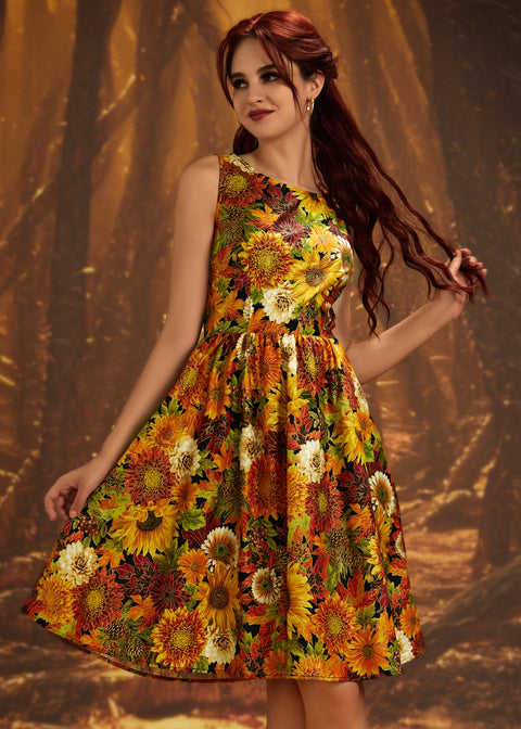 Sunflower Floral Vintage Dress