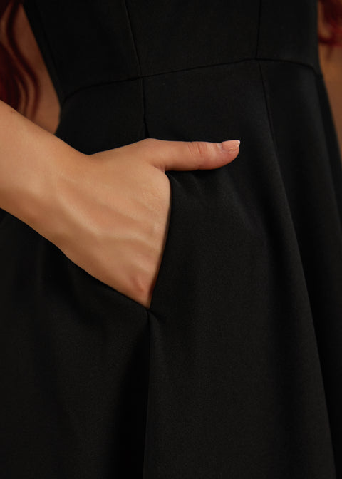 Black Bat Embroidered Swing Dress