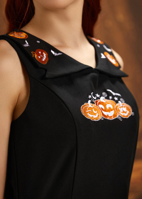 Halloween Pumpkin Embroidery Swing Dress