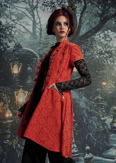 Red Jacquard Battalion Swing Dress