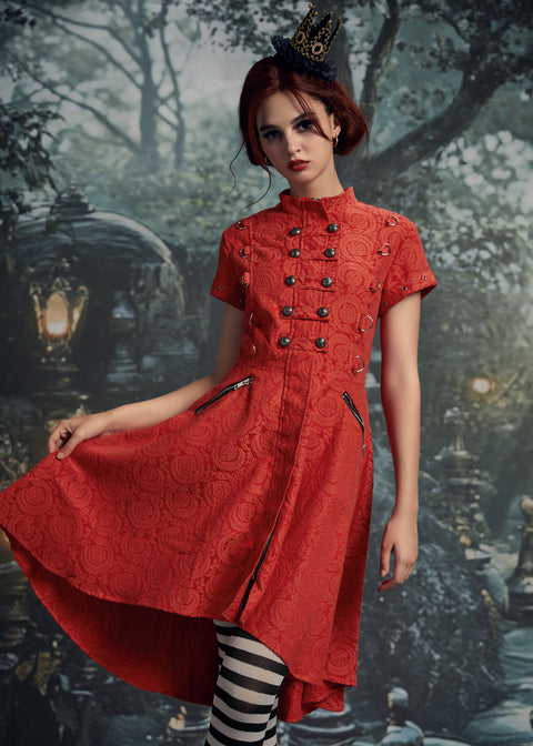 Red Jacquard Battalion Swing Dress