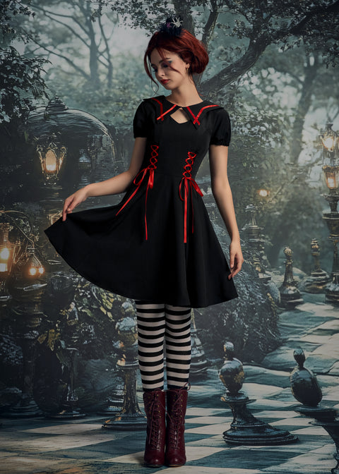 Black & Red Trim Gothic Swing Dress