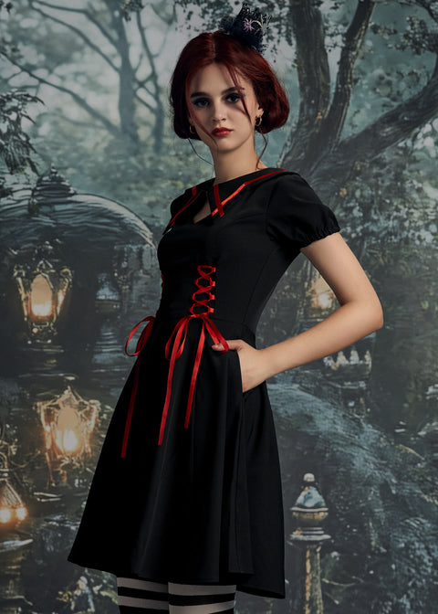 Black & Red Trim Gothic Swing Dress