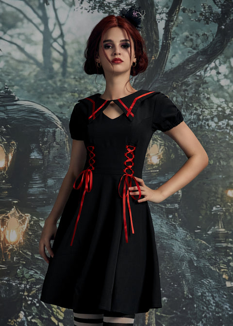 Black & Red Trim Gothic Swing Dress