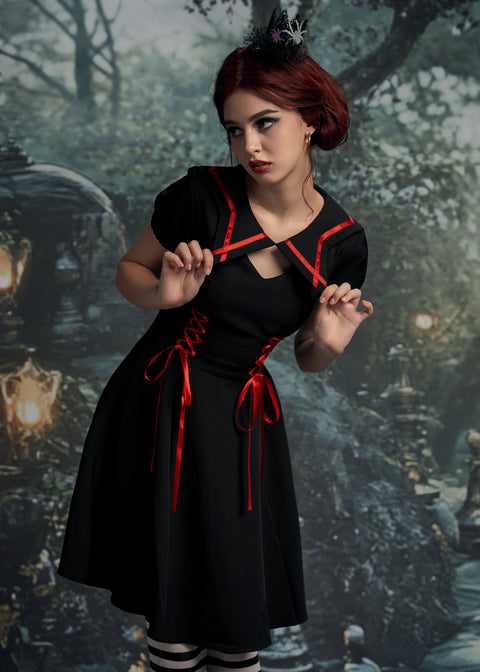 Black & Red Trim Gothic Swing Dress