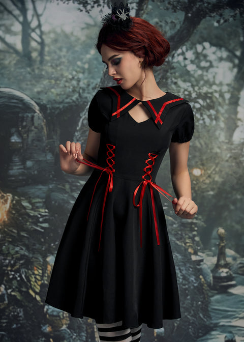 Black & Red Trim Gothic Swing Dress