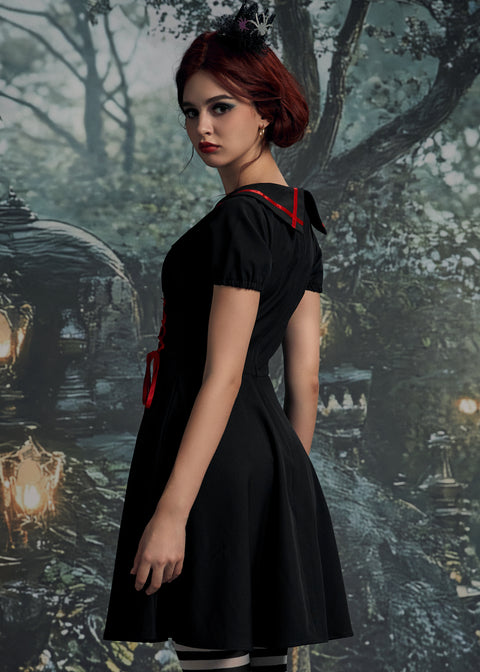 Black & Red Trim Gothic Swing Dress