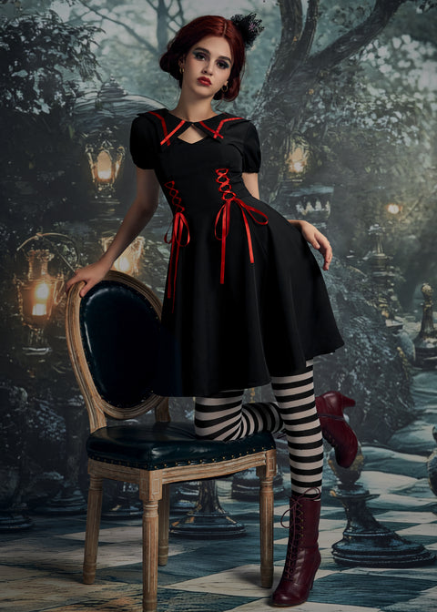 Black & Red Trim Gothic Swing Dress