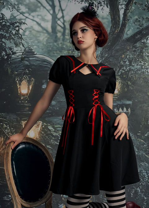 Black & Red Trim Gothic Swing Dress