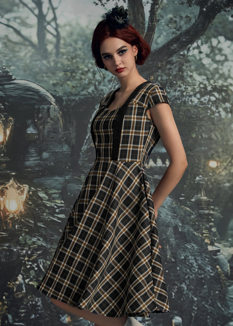 Black Plaid Swing Dress