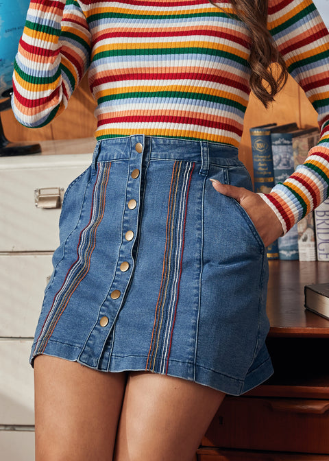 A Spring Fling Button Down A-Line Jean Skirt