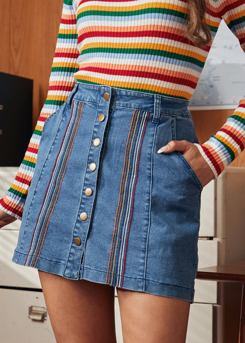A Spring Fling Button Down A-Line Jean Skirt