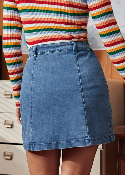 A Spring Fling Button Down A-Line Jean Skirt