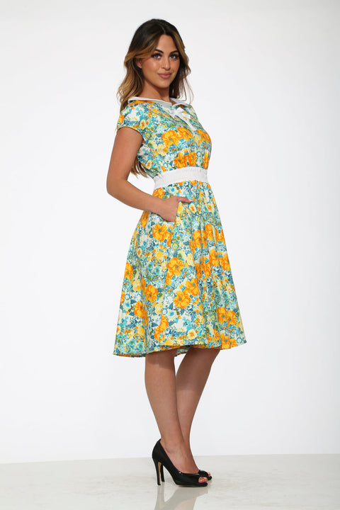 Yellow Floral Swing Dress