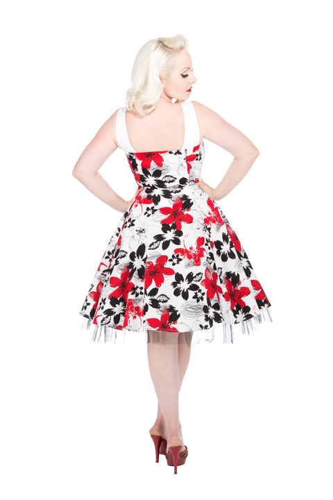 White & Red Floral Swing Dress