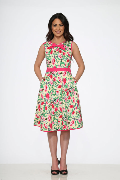 Yellow and Red Rose Swing Dress