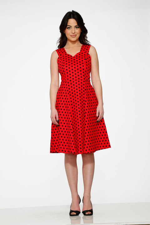 Red & Black Polka Dot Swing Dress