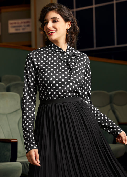 Rydell High Revisited Long Sleeve Tie-Neck Top