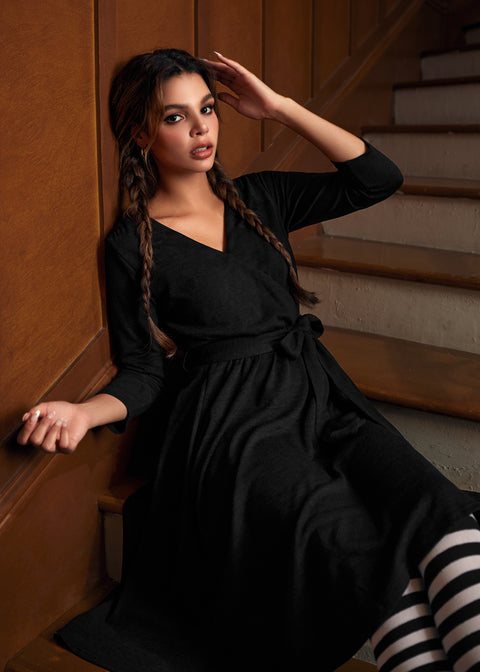 Instant Energy Faux-Wrap Long Sleeve Knit Dress