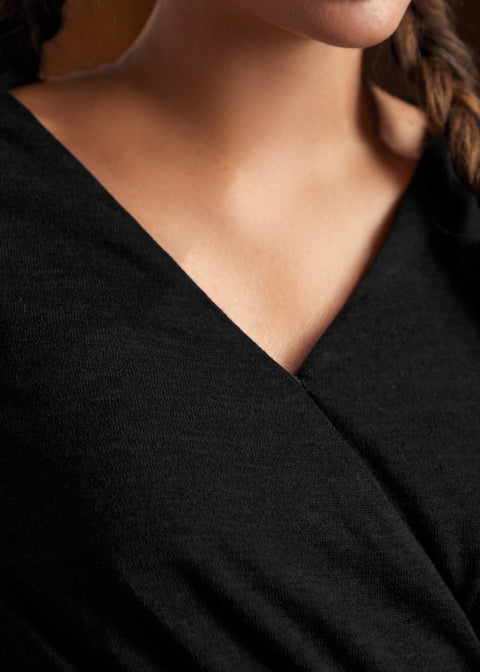 Instant Energy Faux-Wrap Long Sleeve Knit Dress