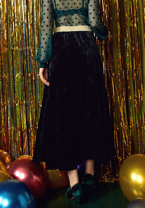 Golden Whispers Velvet Maxi Skirt