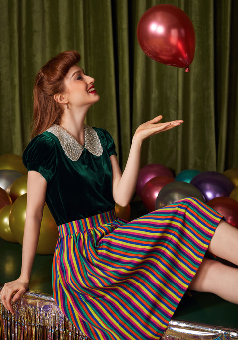 Diner Delight Peter Pan Collar Velvet Top