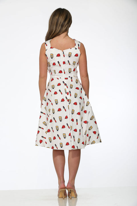 White Red Lipstick Swing Dress