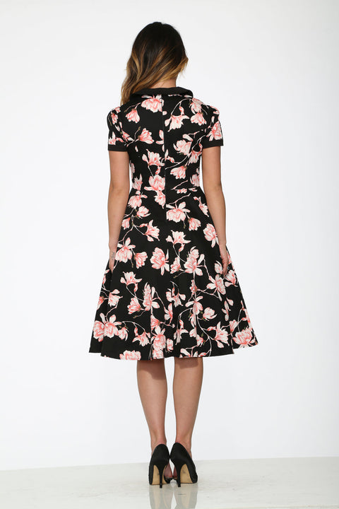Black & Pink Floral Swing Dress