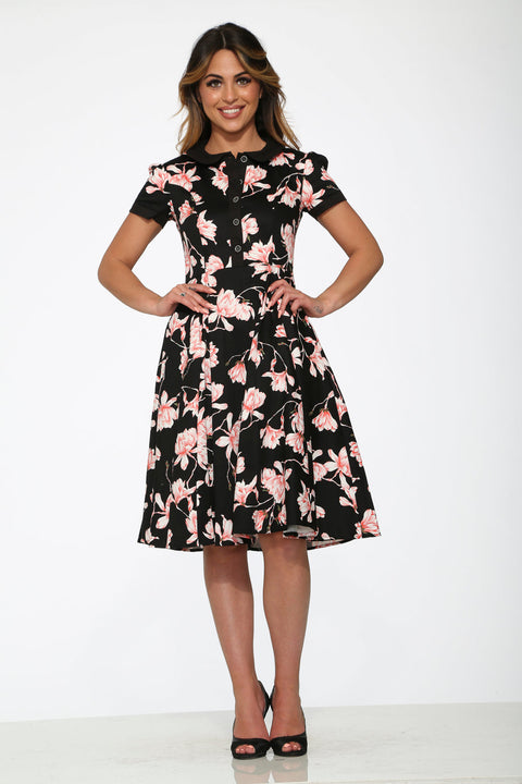 Black & Pink Floral Swing Dress